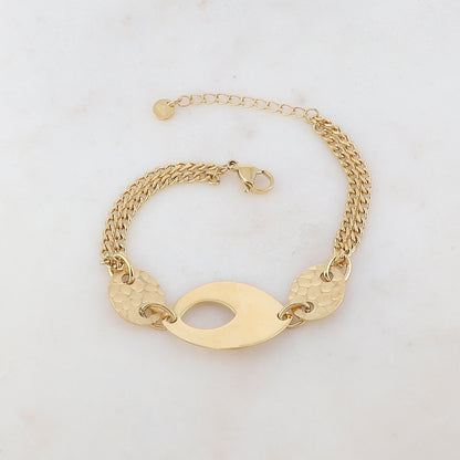 Bracelet en maille gourmette deux rangs avec pièces martelées et lisse