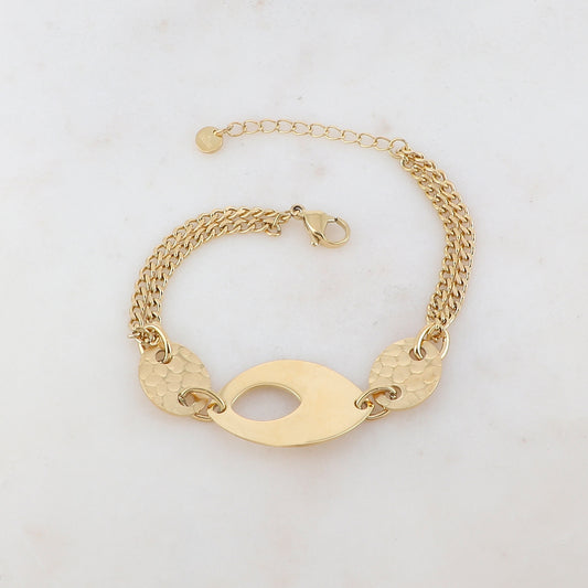 Bracelet en maille gourmette deux rangs avec pièces martelées et lisse