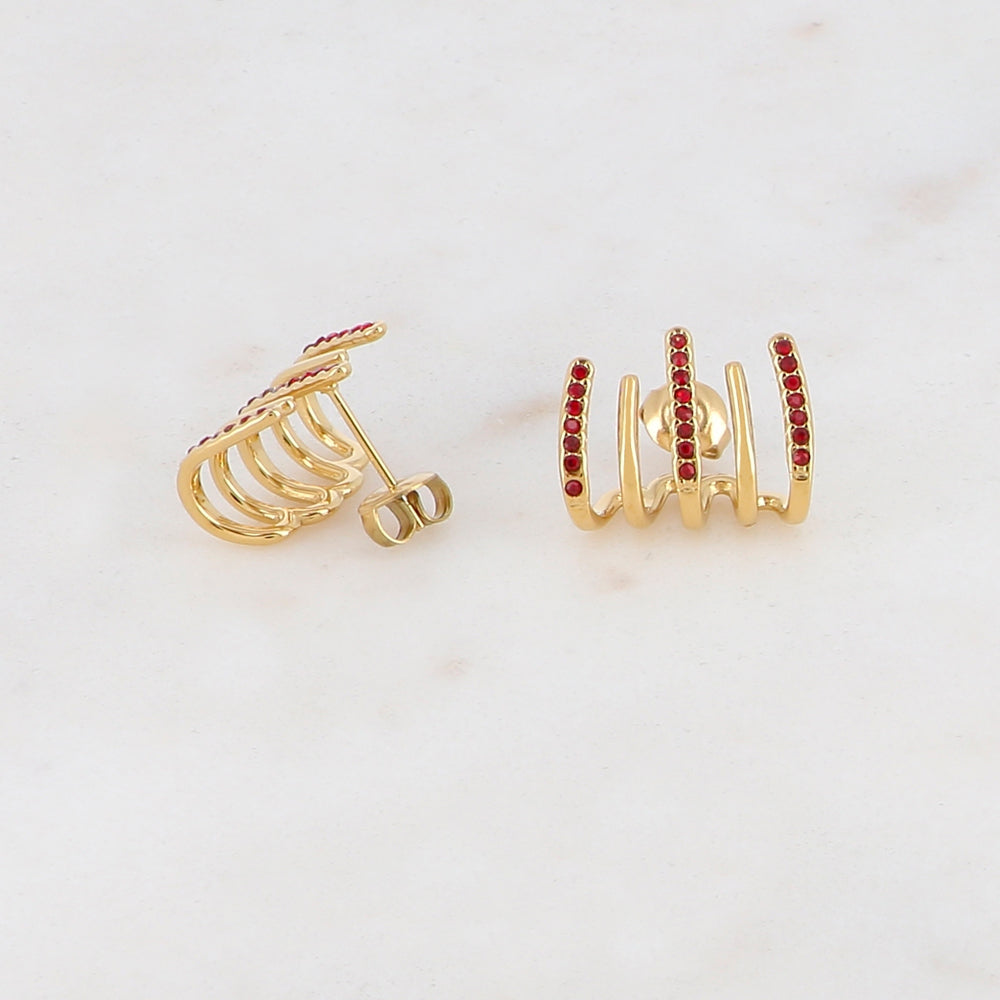 Créoles à puce 5 rangs avec strass 1,3 x 1,7 cm