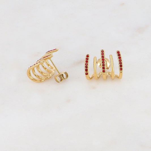 Créoles à puce 5 rangs avec strass 1,3 x 1,7 cm