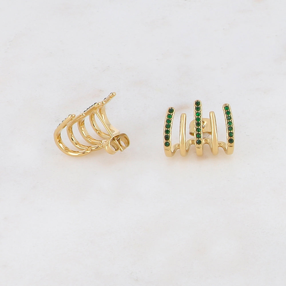 Créoles à puce 5 rangs avec strass 1,3 x 1,7 cm