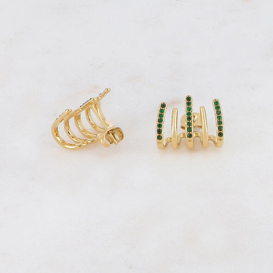 Créoles à puce 5 rangs avec strass 1,3 x 1,7 cm