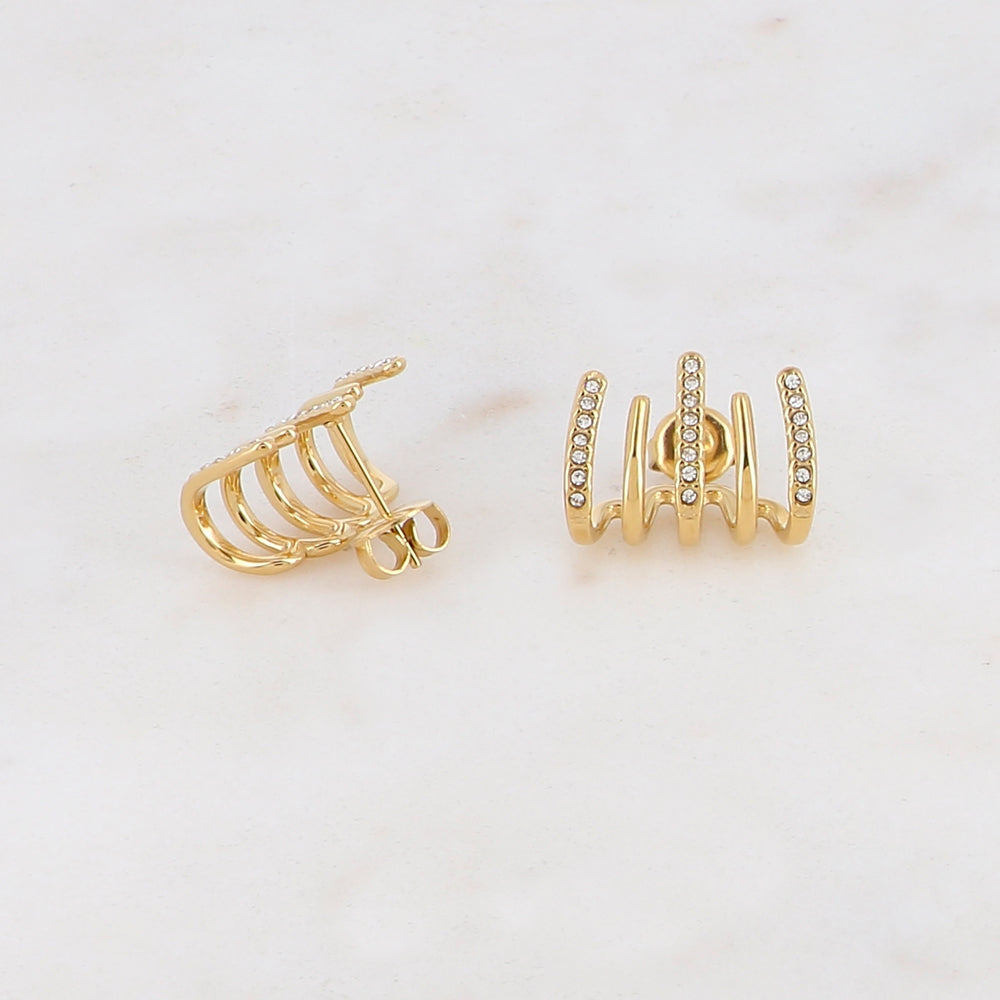 Créoles à puce 5 rangs avec strass 1,3 x 1,7 cm
