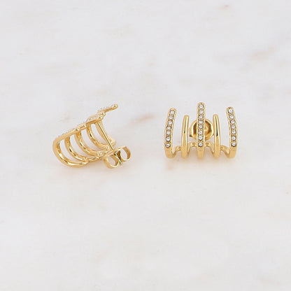 Créoles à puce 5 rangs avec strass 1,3 x 1,7 cm