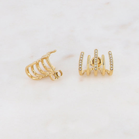 Créoles à puce 5 rangs avec strass 1,3 x 1,7 cm