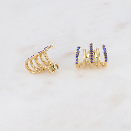 Créoles à puce 5 rangs avec strass 1,3 x 1,7 cm