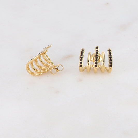 Créoles à puce 5 rangs avec strass 1,3 x 1,7 cm