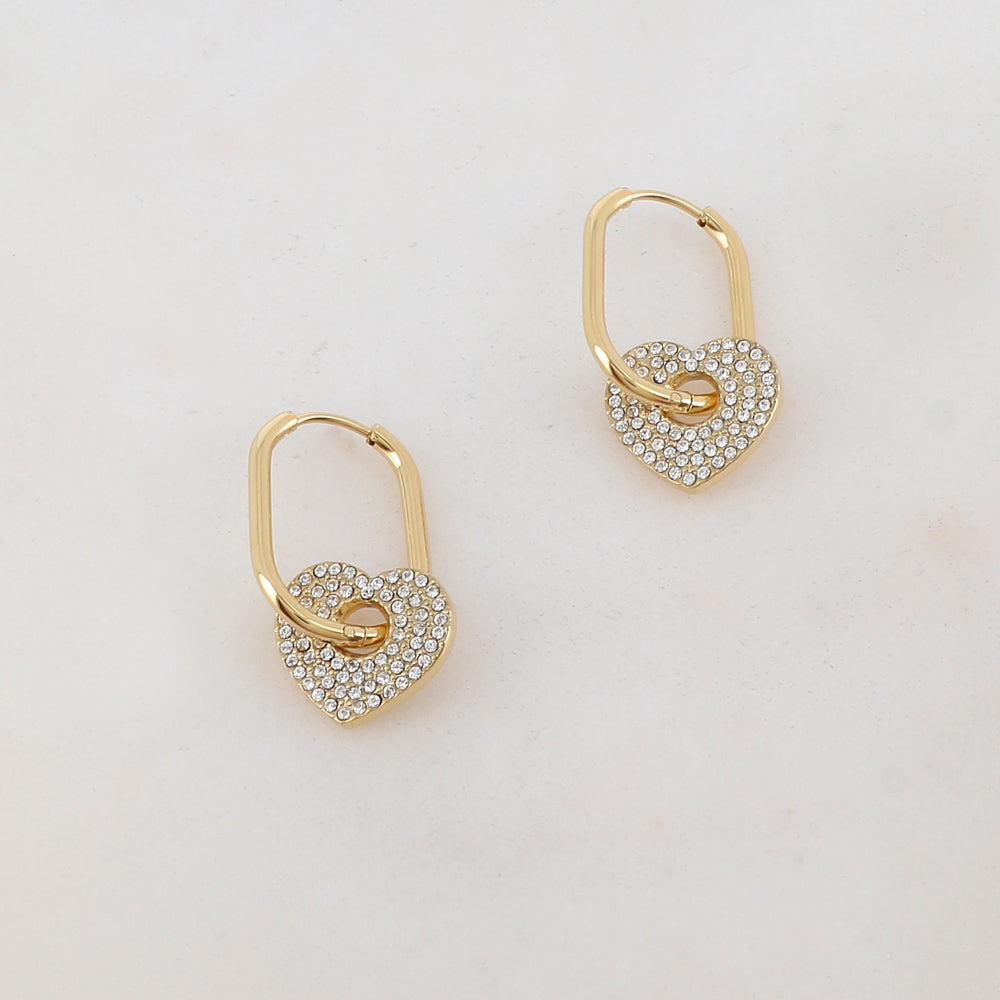 B.O pendantes cœur, strass 1,60 x 3 cm.