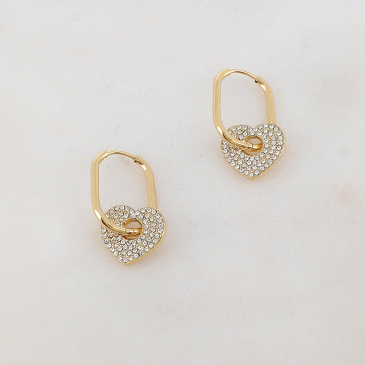 B.O pendantes cœur, strass 1,60 x 3 cm.