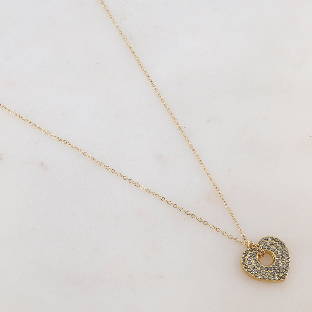 Collier doré avec pendentif en forme de cœur et hématite 47+5 cm