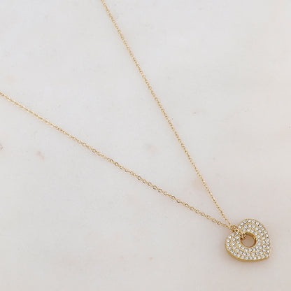 Collier doré avec pendentif en forme de coeur et cristal 47+5 cm