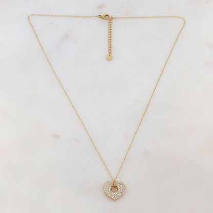 Collier doré avec pendentif en forme de coeur et cristal 47+5 cm