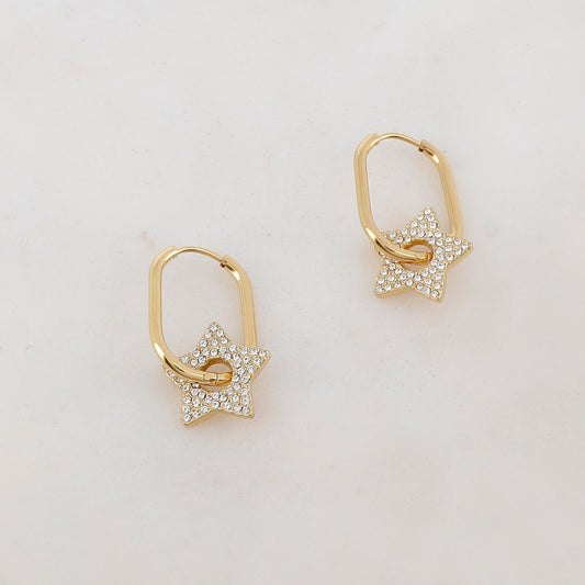 B.O pendantes étoiles, strass 1,60 x 3 cm.