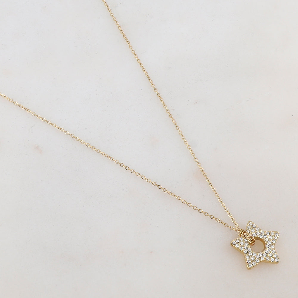 Collier doré avec pendentif en forme d'étoile et cristal 47+5 cm