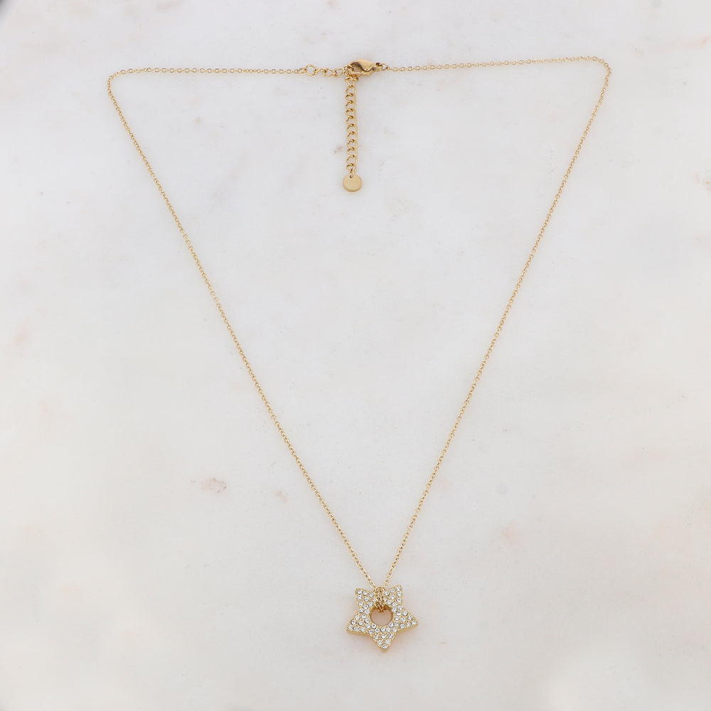 Collier doré avec pendentif en forme d'étoile et cristal 47+5 cm