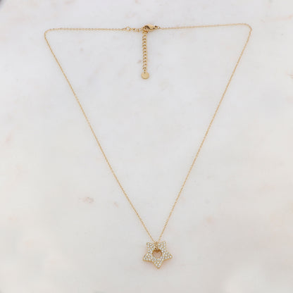 Collier doré avec pendentif en forme d'étoile et cristal 47+5 cm