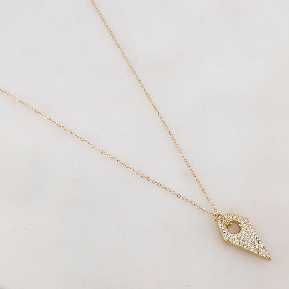 Collier doré avec pendentif en forme de pyramide et cristal 47+5 cm