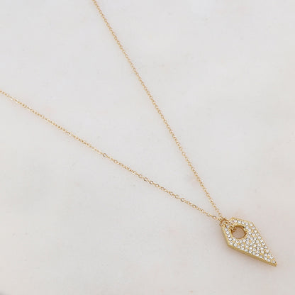 Collier doré avec pendentif en forme de pyramide et cristal 47+5 cm