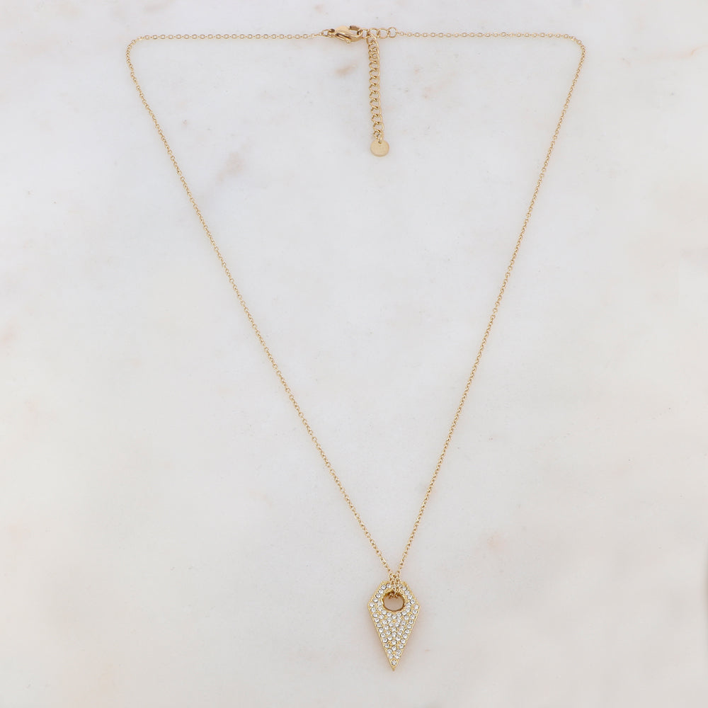 Collier doré avec pendentif en forme de pyramide et cristal 47+5 cm