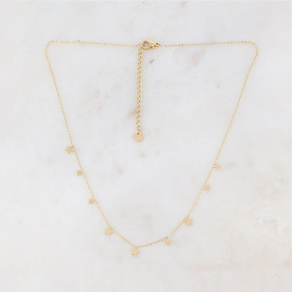 Collier doré orné de pampilles étoiles 39+5 cm