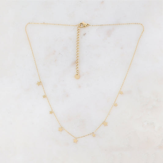 Collier doré orné de pampilles étoiles 39+5 cm
