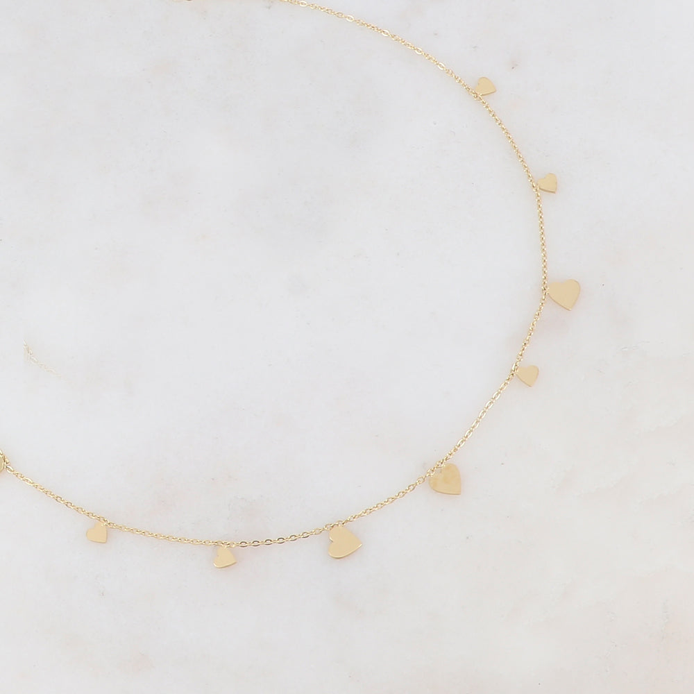 Collier doré orné de pampilles cœurs 39+5 cm