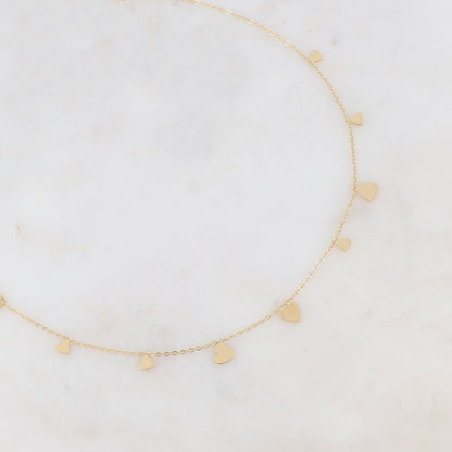 Collier doré orné de pampilles cœurs 39+5 cm