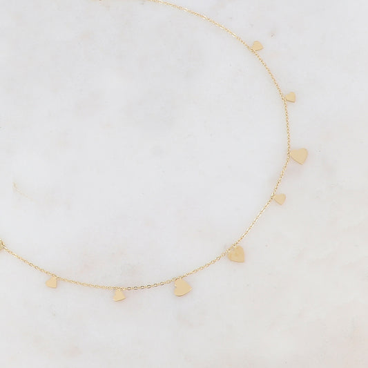 Collier doré orné de pampilles cœurs 39+5 cm