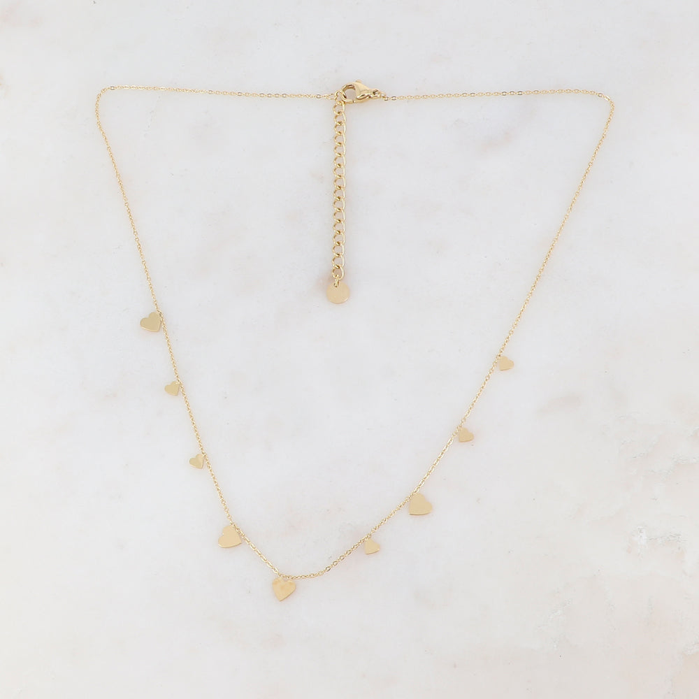 Collier doré orné de pampilles cœurs 39+5 cm