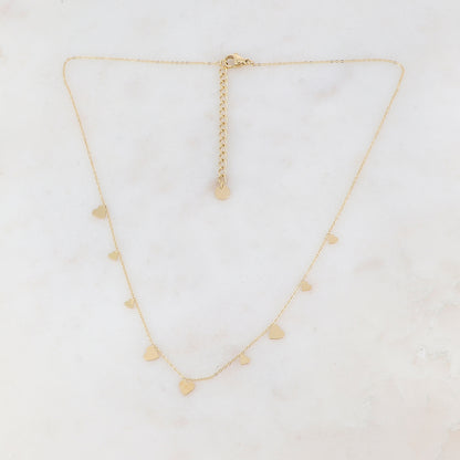 Collier doré orné de pampilles cœurs 39+5 cm