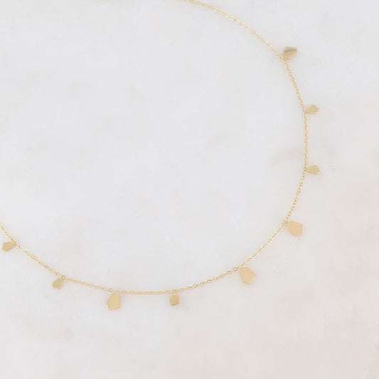 Collier doré orné de pampilles géométriques 39+5 cm