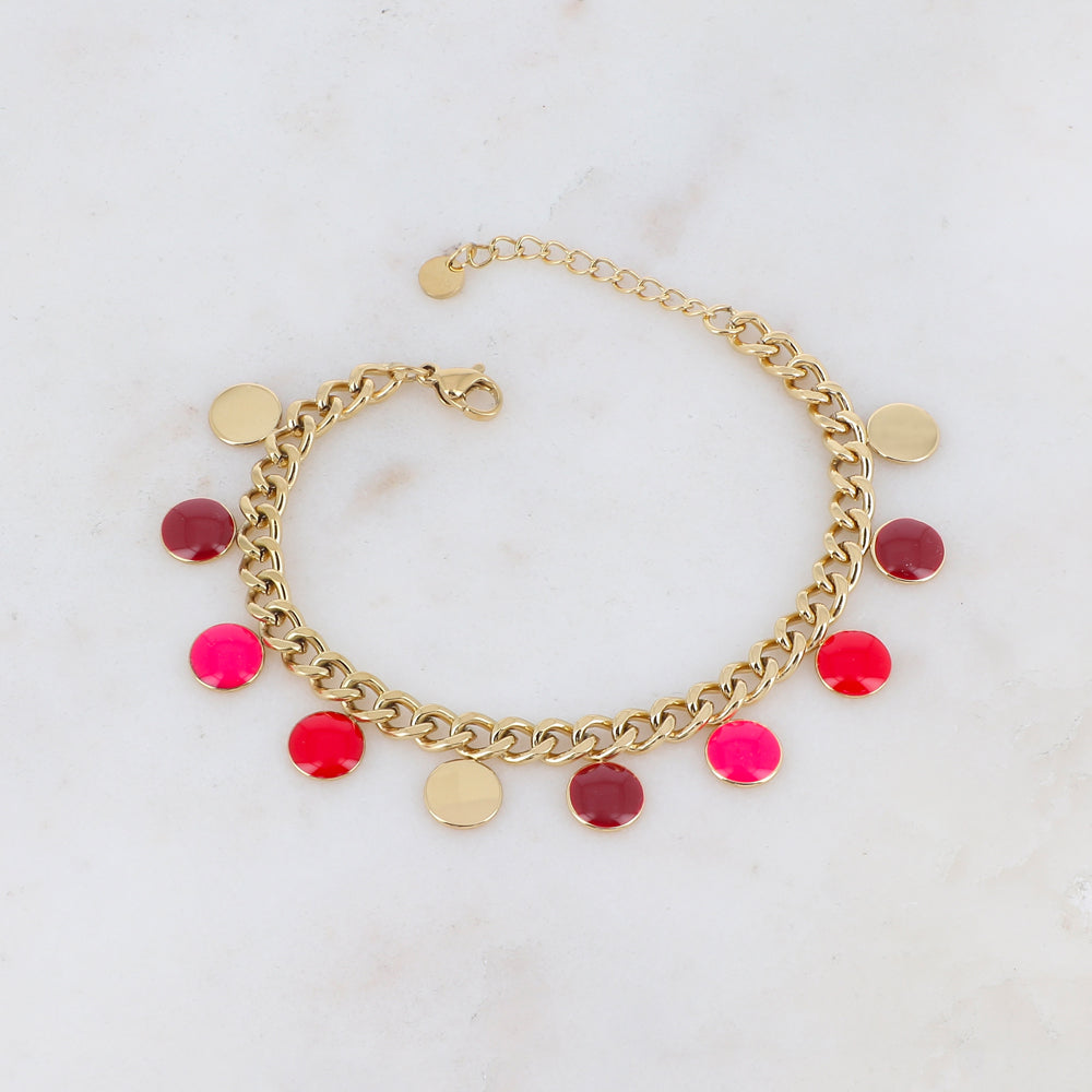 Bracelet en maille gourmette avec pampilles rondes émaillées