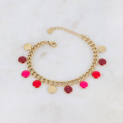 Bracelet en maille gourmette avec pampilles rondes émaillées