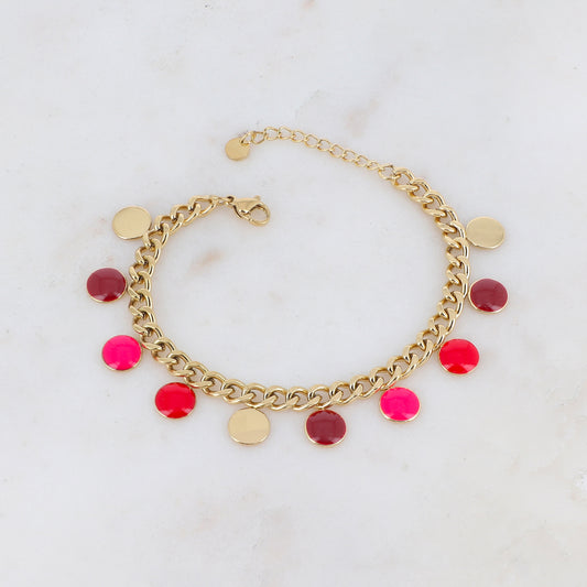 Bracelet en maille gourmette avec pampilles rondes émaillées