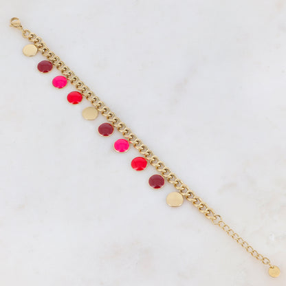 Bracelet en maille gourmette avec pampilles rondes émaillées