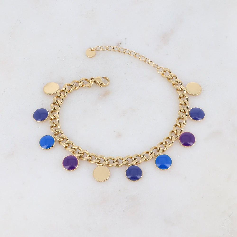 Bracelet en maille gourmette avec pampilles rondes émaillées