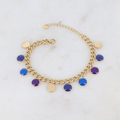 Bracelet en maille gourmette avec pampilles rondes émaillées