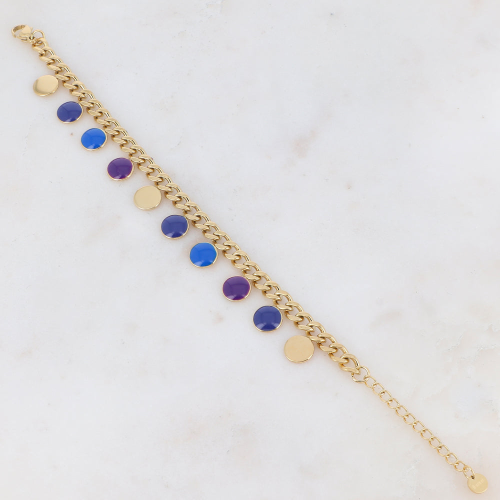 Bracelet en maille gourmette avec pampilles rondes émaillées