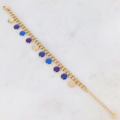 Bracelet en maille gourmette avec pampilles rondes émaillées