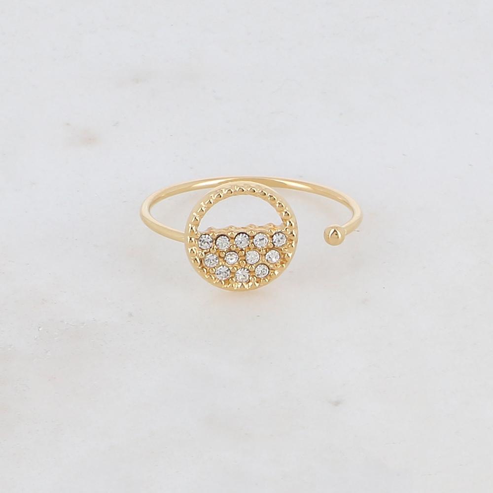 Bague fine réglable avec anneau et strass - Blanc