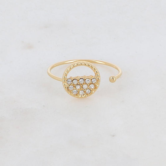 Bague fine réglable avec anneau et strass - Blanc