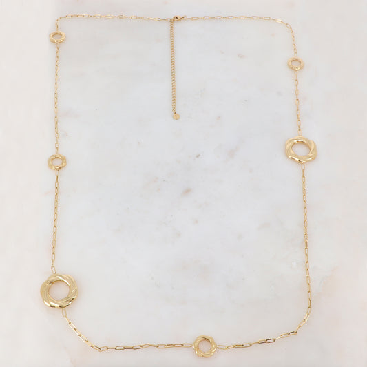 Sautoir en maille avec 5 pièces rondes torsadées (90+10CM)