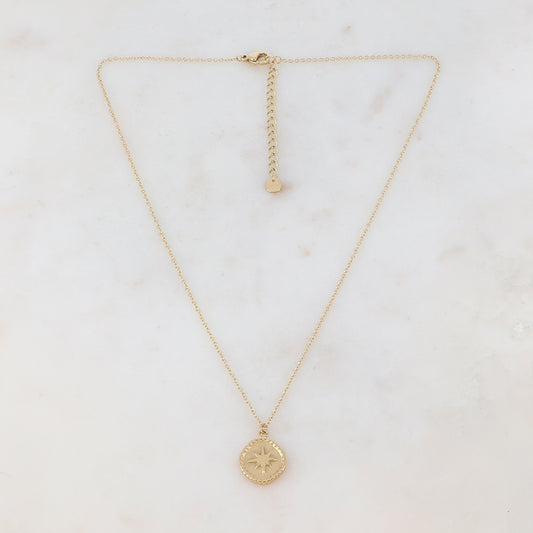 Collier doré avec pendentif rond motif étoile du nord 41+5 cm