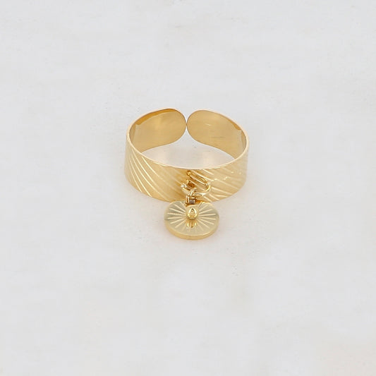 Bague rayée avec pampille ronde, motif soleil, petite boule