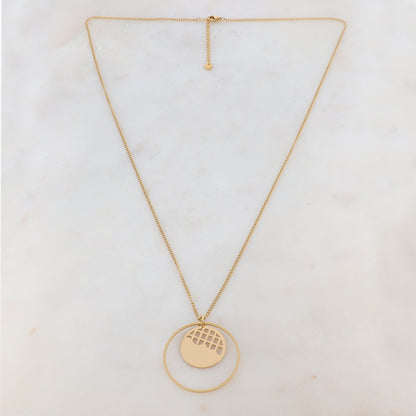 Sautoir avec anneau et pièce ronde ajourée (60+5CM)
