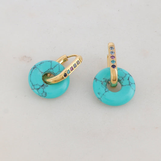 Créoles avec strass et pierre naturelle 1,3 x 2,8 cm