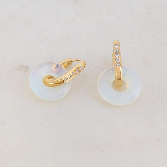 Créoles avec strass et pierre naturelle 1,3 x 2,8 cm