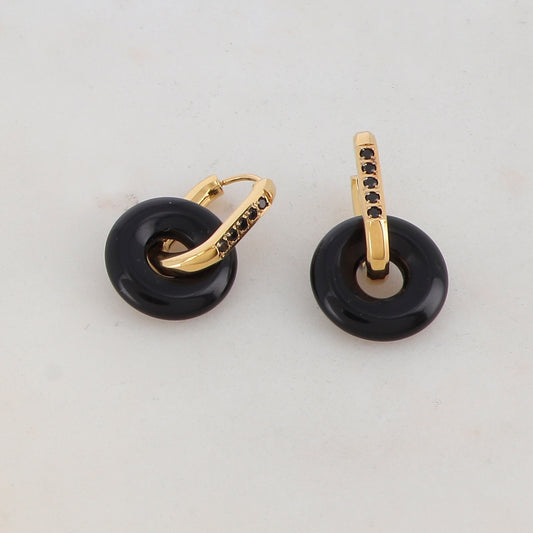 Créoles avec strass et pierre naturelle 1,3 x 2,8 cm