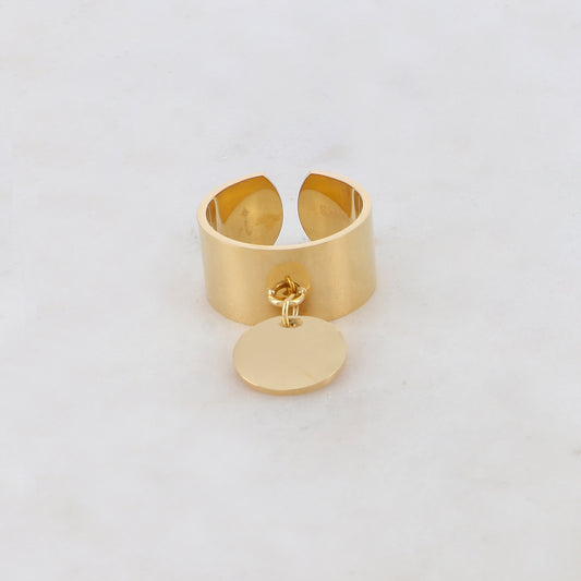 Bague lisse ajustable avec pampille rond lisse