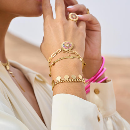 Bracelet en maille gourmette avec pampilles rondes lisses